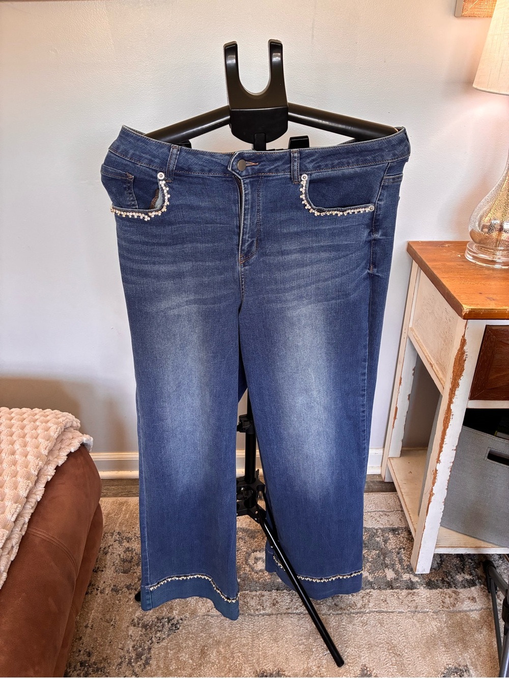Cato Dark Blue High-Rise Jeans with Rhinestone Trim